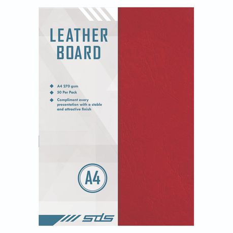 SDS Leather Grain Board  Red  A4  270gsm - Pack Of  50 Buy Online in Zimbabwe thedailysale.shop