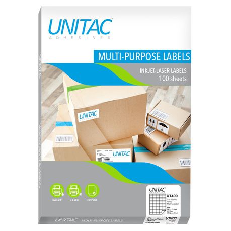 Unitac: Inkjet-Laser Multi-Purpose Labels UT400- 65 Up