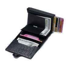 Load image into Gallery viewer, Double Aluminium RFID Blocking Leather Credit Card Holder Wallet-Black
