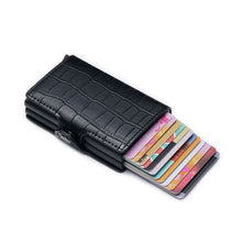 Load image into Gallery viewer, Double Aluminium RFID Blocking Leather Credit Card Holder Wallet-Black
