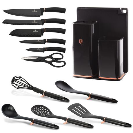 Berlinger Haus 12 Piece Knife Set with Stand and Kitchen Tools - Black Rose Buy Online in Zimbabwe thedailysale.shop