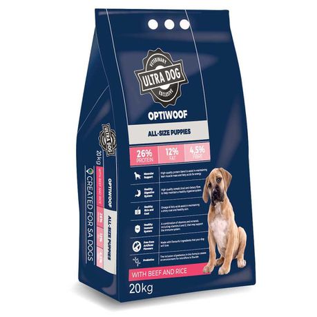 Ultra Dog Optiwoof Puppy Beef & Rice 20kg Buy Online in Zimbabwe thedailysale.shop