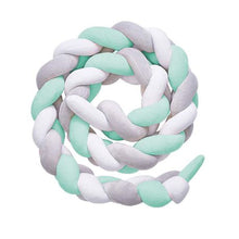 Load image into Gallery viewer, Totland Baby Braided Crib Bumper  2M - Grey, Mint Green &amp; White
