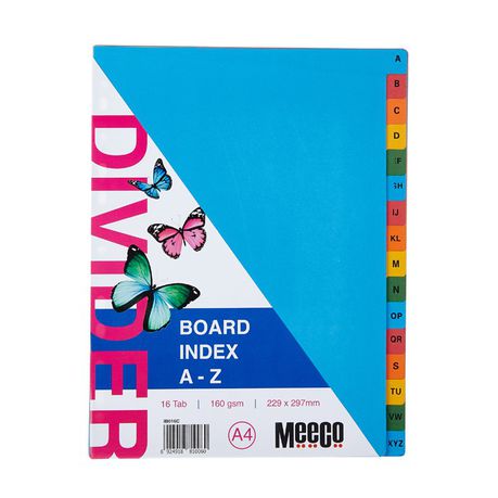 Meeco A4 16 Tab (A-Z) Bright Multi Colour Board Dividers