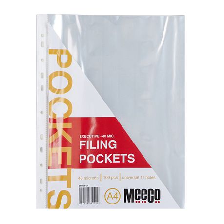 Meeco A4 40micron Filing Pockets - 100 Pack