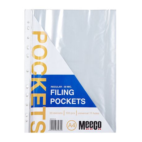 Meeco A4 30micron Filing Pockets - 100 Pack