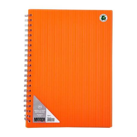 Meeco Neon Stripe A4 80 Ruled Sheets Spiral Bound Notebook - Orange Buy Online in Zimbabwe thedailysale.shop