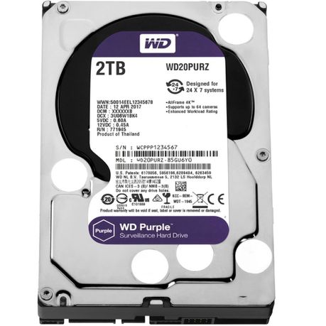 WD 2TB 3.5 SATA3 6.0Gbps Surveillance HDD - Purple