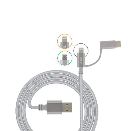 Tellur 3-in-1 USB to microUSB Cable - Silver