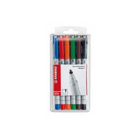 Stabilo OHP Water Soluble Medium Nib Markers - Wallet of 6