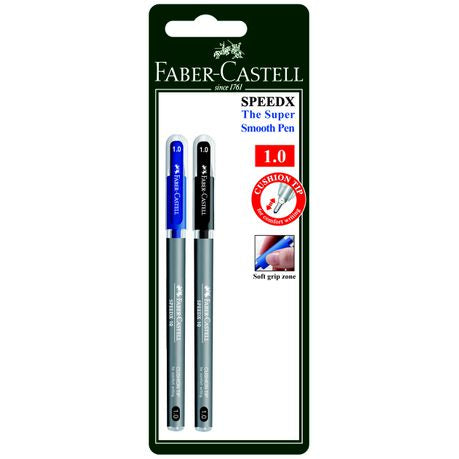 Faber-Castell SpeedX10 1.0mm Ballpoint Pens - Black & Blue (Blister of 2) Buy Online in Zimbabwe thedailysale.shop