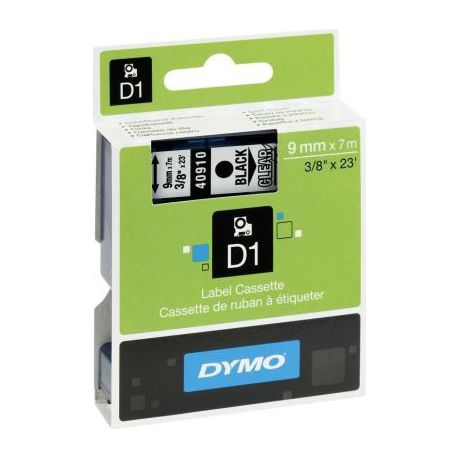 Dymo D1 Standard 9mm x 7m Black on Clear Label Cassette