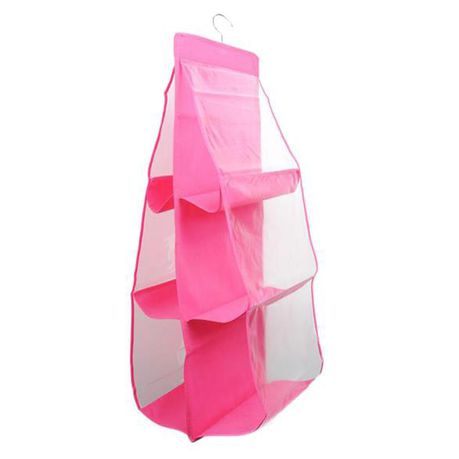 Dual Side Hanging Storage Bag - 6 Pocket (Pink)