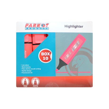 Parrot Marker Highlighter Box 10 - Pink Buy Online in Zimbabwe thedailysale.shop