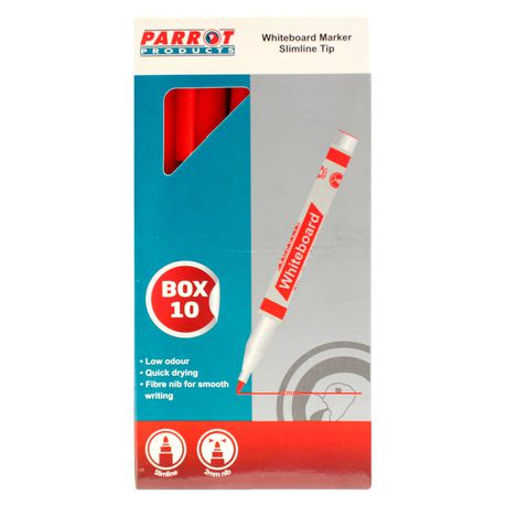 Parrot Whiteboard Marker Slimline - Red (Box of 10) Buy Online in Zimbabwe thedailysale.shop