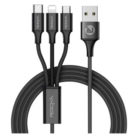 Rocka 3-in-1 Charge Cable - Trilogy Series - Black Buy Online in Zimbabwe thedailysale.shop