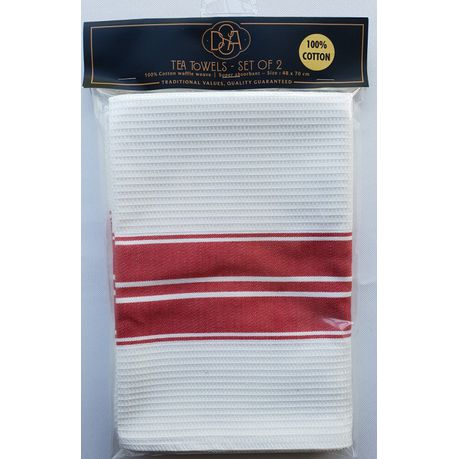 DSA - Waffle Weave Tea Towels White And Red - Set Of 2 Buy Online in Zimbabwe thedailysale.shop