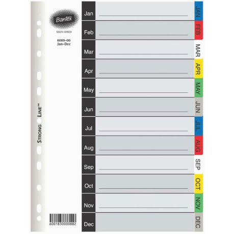 Bantex A4 12 (Jan-Dec) Division P.P File Dividers