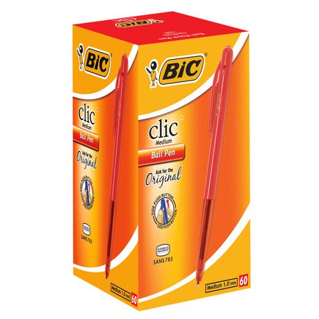 BIC Clic Medium Ballpoint Pens - Red (Box of 60) Buy Online in Zimbabwe thedailysale.shop