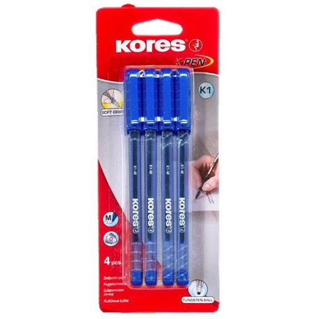 Kores K1 Triangular Ballpoint Pens - Medium Blue (Pack of 4)