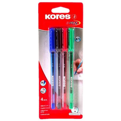 Kores K1 Triangular Ballpoint Pens - Assorted (Blister of 4) Buy Online in Zimbabwe thedailysale.shop