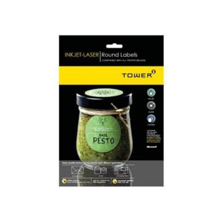 Tower W117 Round Inkjet-Laser Labels - Box of 100 Sheets Buy Online in Zimbabwe thedailysale.shop