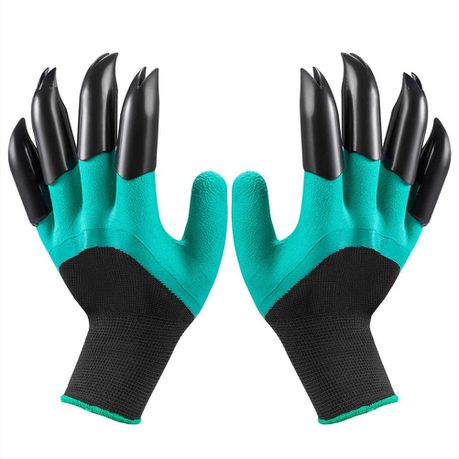 2 Piece Waterproof Garden Gloves with Claw For Digging Planting - Green