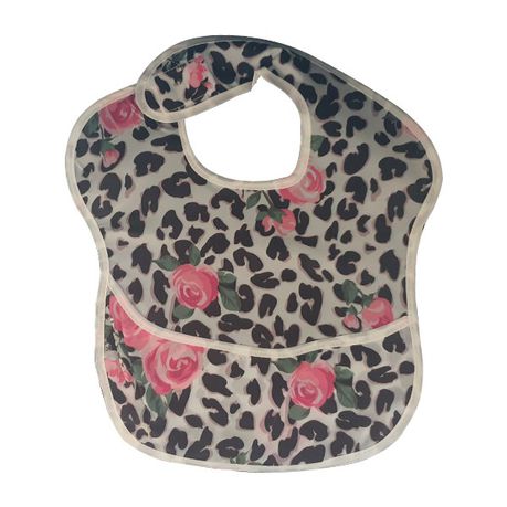 Waterproof Baby Bib With Crumb Catcher - Pink Roses