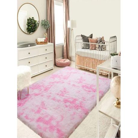 Pink and White Fluffy Shaggy Rug\Carpet (200cmx150cm)