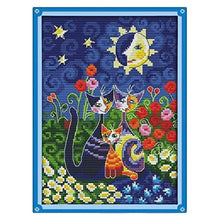 Load image into Gallery viewer, Cute Cats Under The Sun Cross Stitch - Dark
