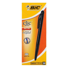 Load image into Gallery viewer, BIC Clic Medium Ballpoint Pens - Black (Box of 20) - Retractable button
