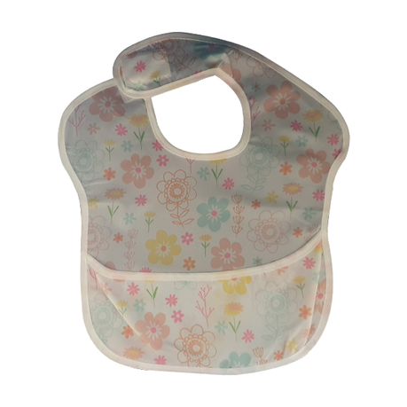 Waterproof Baby Bib With Crumb Catcher - Yellow Pink & Blue Flowers Buy Online in Zimbabwe thedailysale.shop