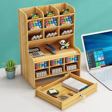 Load image into Gallery viewer, 6-Tier Multi-Function DIY Wooden Pen Holder with Pull-Out Drawer
