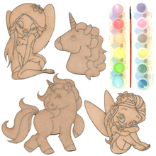 Load image into Gallery viewer, JKA - Fairy &amp; Unicorn Theme - 4 Pack Kit - Wood Art Craft Paint Toy
