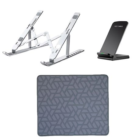 Aluminium Laptop Stand - Mouse Pad - 10W Wireless Phone Charger Combo Buy Online in Zimbabwe thedailysale.shop