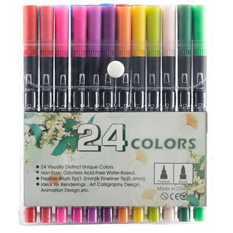 24 Set Dual Tip Brush Marker Fineliner Paint Highlighter Pen Set Arts Craft Buy Online in Zimbabwe thedailysale.shop