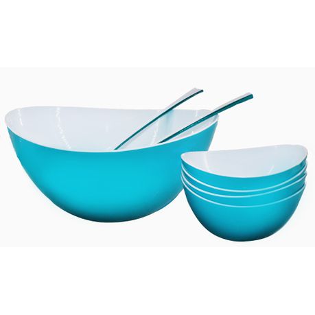 Summer Living 7pcs Fruit and Salad Bowl Set - 4 Bowls, Spoon & Fork - Blue Buy Online in Zimbabwe thedailysale.shop