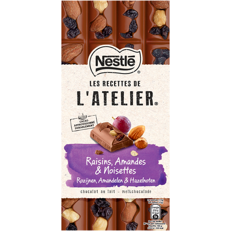 Nestlé Les Recettes De L’atelier Milk Raisin, Hazelnuts & Almonds170g Slab Buy Online in Zimbabwe thedailysale.shop