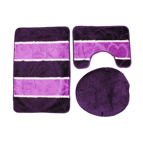 3 Piece White Stripe NonSlip Turkish Toilet Cover & Mat Set D.Lilac/L.Lilac Buy Online in Zimbabwe thedailysale.shop