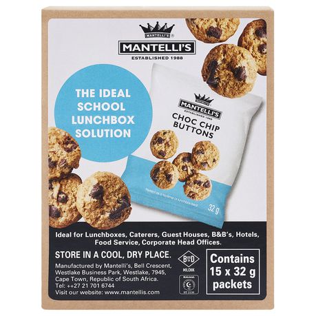 Mantelli's Choc Chip Buttons 15 x 32g Packets