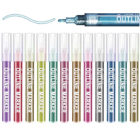 Metallic Self Outlined Marker Pen - Set of 12 Buy Online in Zimbabwe thedailysale.shop