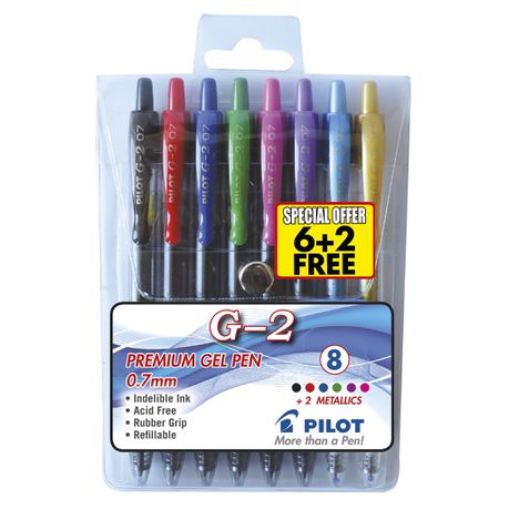 Pilot G-2 0.7 Gel Retractable Pen - Wallet of 8 Colours Buy Online in Zimbabwe thedailysale.shop