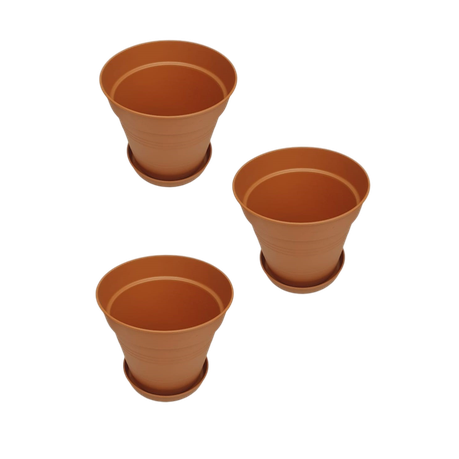 Ucsan - 3Pcs Flower Pot & Drainage Tray Set - 6lt - 25x25x23cm - Rust