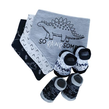 Snuggletime Gift Set 5 Piece Bandana Bib & Sock - Grey Buy Online in Zimbabwe thedailysale.shop