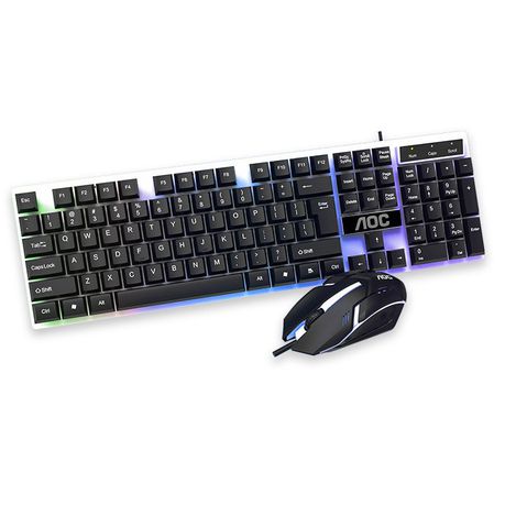 AOC KM100 Wired Gaming Keyboard & 800DPI 6 Button Mouse Set - Black & White Buy Online in Zimbabwe thedailysale.shop