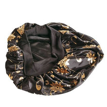 Load image into Gallery viewer, Wide Band Sleep Bonnet Cap - Black &amp; Gold
