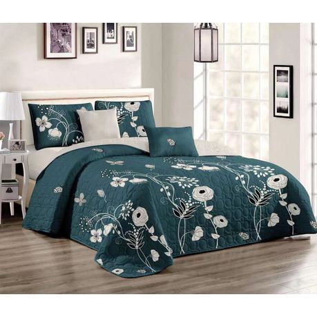 Bedspread Set Queen 5 Piece Microfiber Dark Green Nature