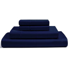 Load image into Gallery viewer, Wrinkle Resistant Super King Sheet Set Navy Blue 4 Piece Bedding
