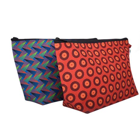 Orema Shweshwe Cosmetic Toiletry MakeUp Bags - Set of 2 Orange&Blue Buy Online in Zimbabwe thedailysale.shop