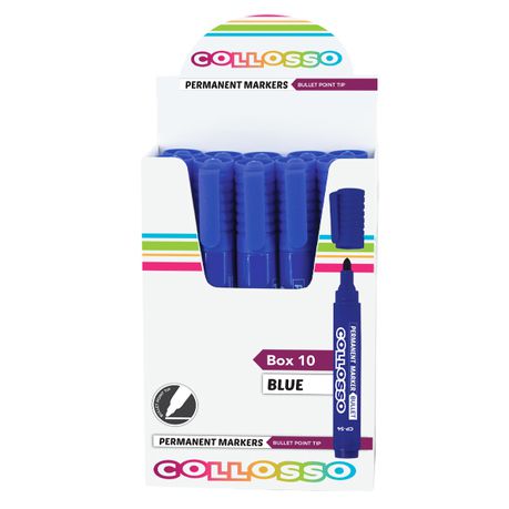 Collosso Permanent Marker Bullet Point Blue - Box of 10 Buy Online in Zimbabwe thedailysale.shop